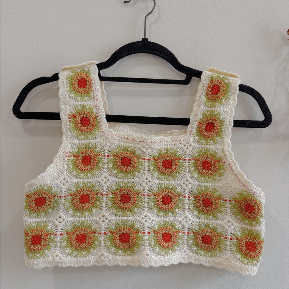 White and Orange Cropped Boxy Tank Top